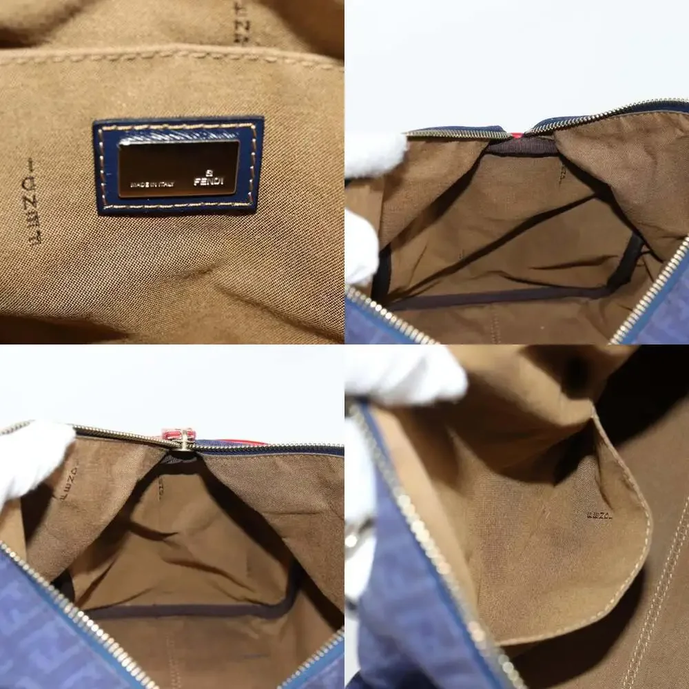 FENDI Zucchino Canvas Boston Bag Navy Gold